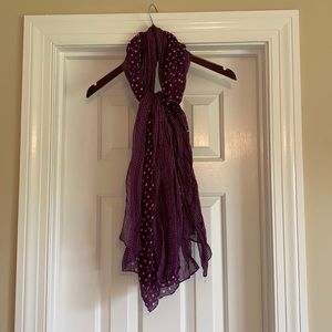 Purple and white polka dot scarf